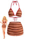 Braunes 60er Bikini-Set & Rüschenrock mit Streifen