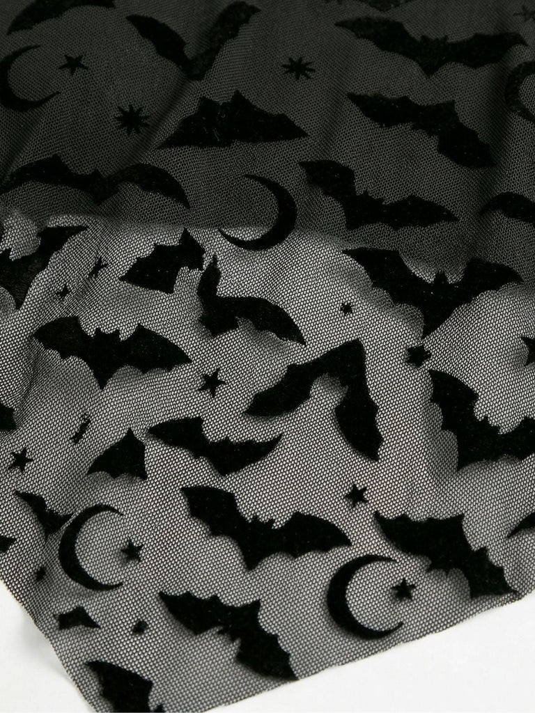 1970er Gothic Netz Streifen Fledermaus Print Tankini Set