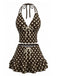 Braunes 50er Tankini-Set mit Polka-Dots und Neckholder