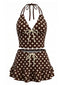 Braunes 50er Tankini-Set mit Polka-Dots und Neckholder
