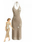 Khakies 50er Strick-Cover-Up Kleid mit V-Ausschnitt und Neckholder