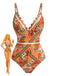 Orange 40er Badeanzug mit Blumen und Patchwork