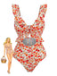 Orange 40er Blumen-Badeanzug mit Rüschen und Cut-out