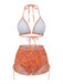 Orange 70er Bikini-Set & Cover-Up mit Neckholder und Blumen