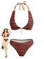 Braunes 40er Wendbares Bikini-Set mit Blumen und Neckholder