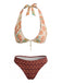 Braunes 40er Wendbares Bikini-Set mit Blumen und Neckholder