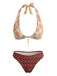 Braunes 40er Wendbares Bikini-Set mit Blumen und Neckholder