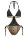 Brauner 70er Boho geraffter Badeanzug mit Chevron-Print