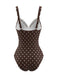 [Vorverkauf] Hellbrauner 60er Badeanzug mit Polka-Dots und Rüschen