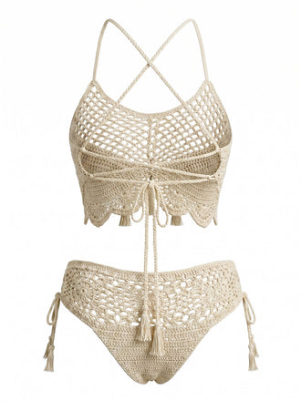 70er Bikini-Set mit Häkelarbeit und Quaste