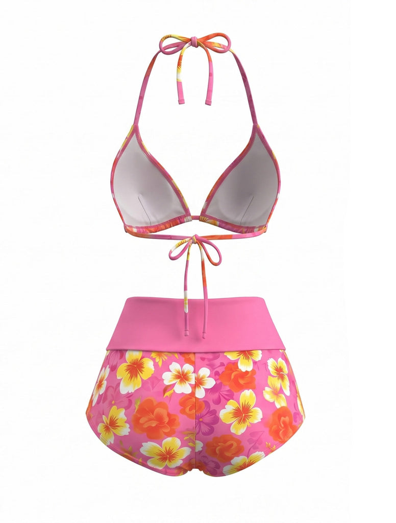80er Bikini-Set mit Neckholder und Blumen