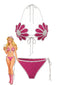 Rosarotes 80er Bikini-Set mit Häkelarbeit und Blumen