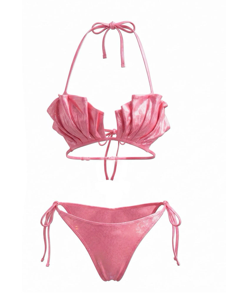 80er Bikini-Set & Shorts mit Neckholder und Metallic
