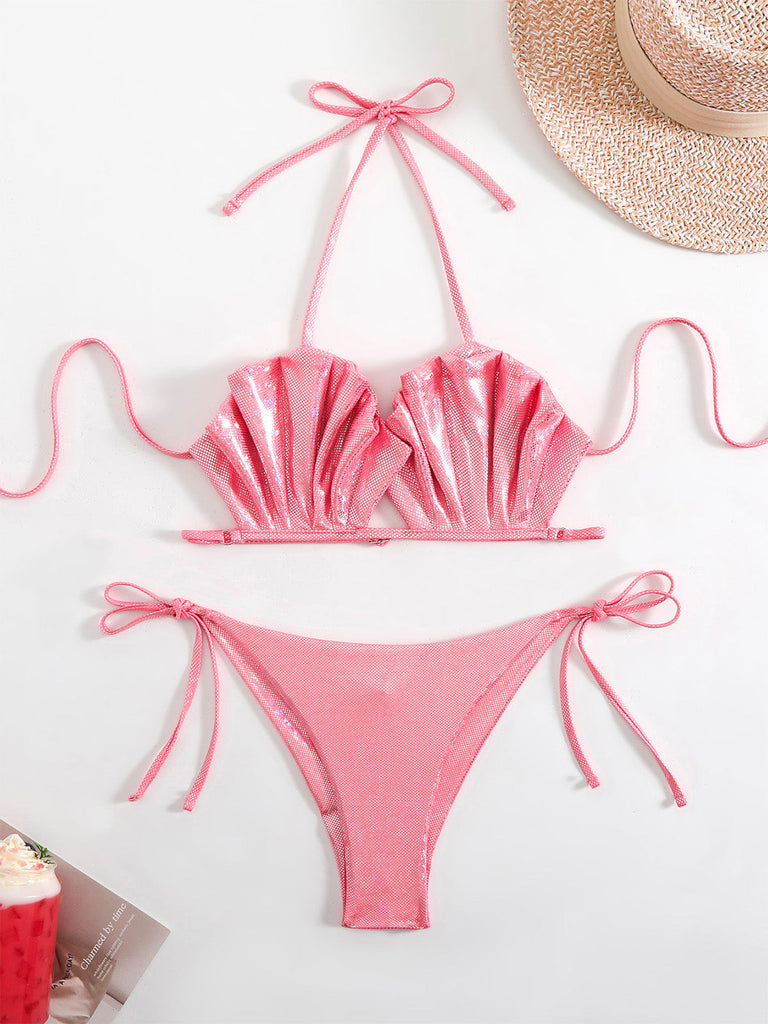 80er Bikini-Set & Shorts mit Neckholder und Metallic