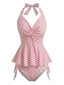 [Vorverkauf] Rosa 50er Gingham-Tankini-Set mit Neckholder und Rüschen