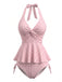 Rosa 50er Gingham-Tankini-Set mit Neckholder und Rüschen