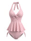 Rosa 50er Gingham-Tankini-Set mit Neckholder und Rüschen