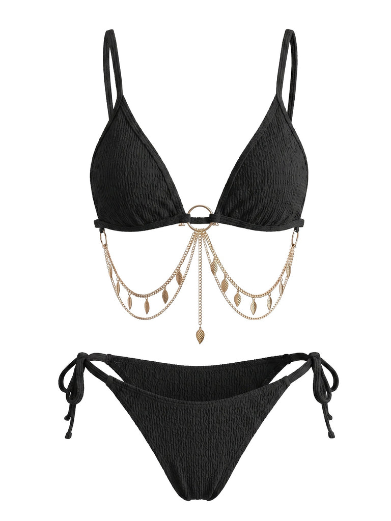 60er Bikini-Set mit Goldkette und gerippt