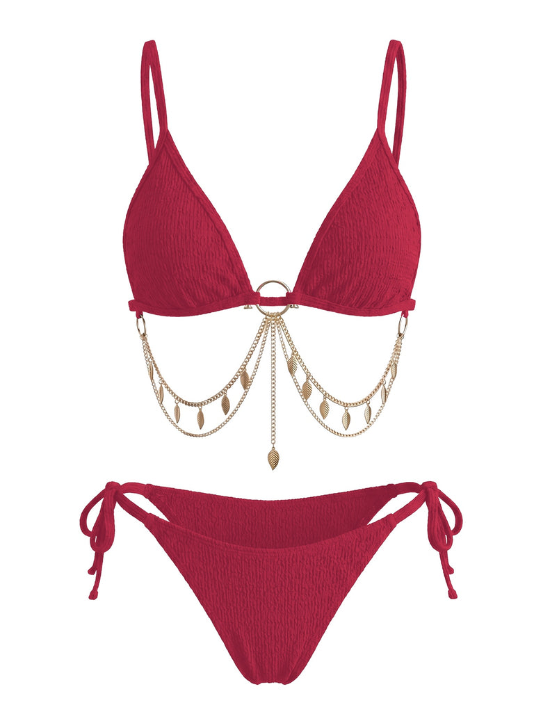60er Bikini-Set mit Goldkette und gerippt