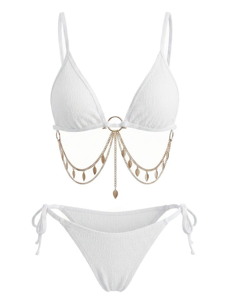 60er Bikini-Set mit Goldkette und gerippt
