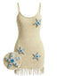Gelbes 60er Strick-Cover-Up mit Perlen