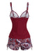 Grünes 70er Boho-Tankini-Set mit Paisley-Print und V-Ausschnitt