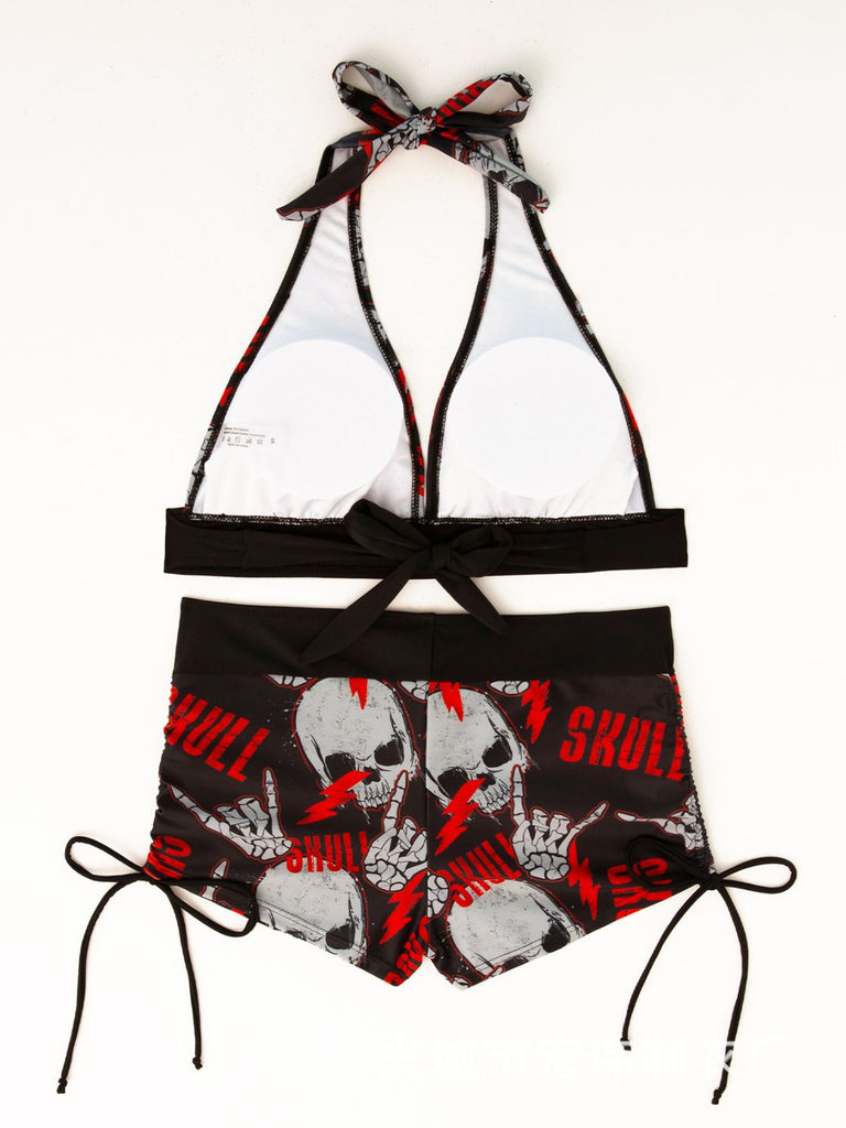 80er Bikini-Set mit Neckholder und Totenkopf