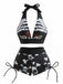80er Punk Bikini-Set mit Totenkopf und Neckholder in Rot