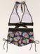 Buntes 80er Gothic-Bikini-Set mit Sugar Skull und Neckholder