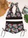 Buntes 80er Gothic-Bikini-Set mit Sugar Skull und Neckholder