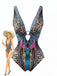 80er Badeanzug mit Leoparden-Print und tiefem V-Ausschnitt