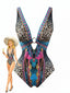 80er Badeanzug mit Leoparden-Print und tiefem V-Ausschnitt