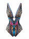 80er Badeanzug mit Leoparden-Print und tiefem V-Ausschnitt
