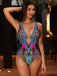 80er Badeanzug mit Leoparden-Print und tiefem V-Ausschnitt