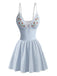 Blaues 80er Badekleid mit Blumen und Stickerei
