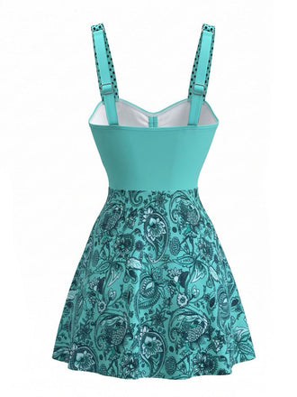 Türkises 80er Badekleid mit Paisley und Raffung