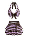 50er Neckholder-Bikini-Set & Rüschen-Cover-Up mit Streifen