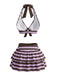 50er Neckholder-Bikini-Set & Rüschen-Cover-Up mit Streifen