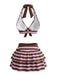 50er Neckholder-Bikini-Set & Rüschen-Cover-Up mit Streifen