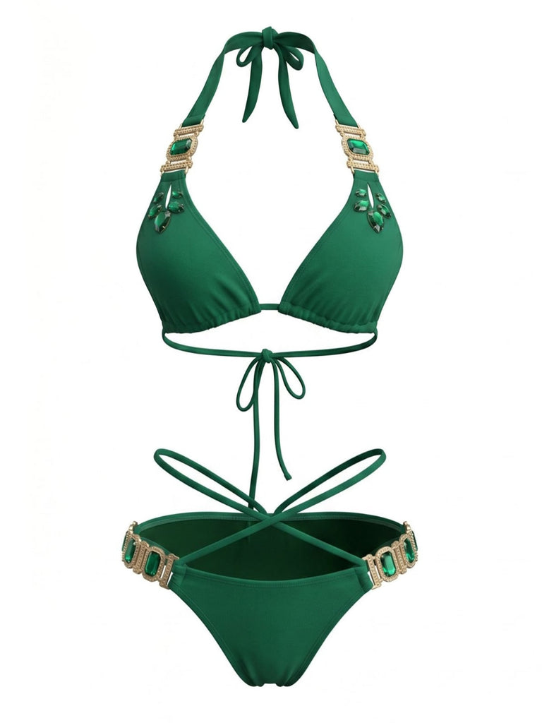 80er Bikini-Set & Shorts mit Neckholder und Hohe Taille