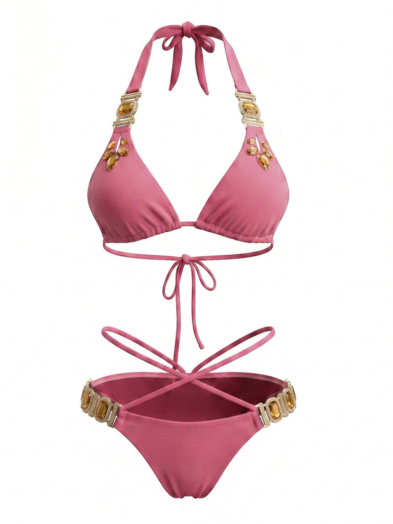 80er Bikini-Set & Shorts mit Neckholder und Hohe Taille