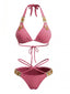 Rosenrotes 80er Bikini-Set mit Neckholder und hoher Taille