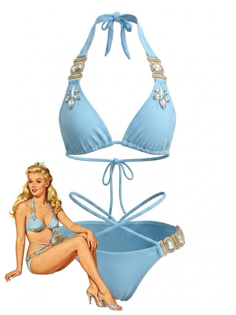 80er Bikini-Set & Shorts mit Neckholder und Hohe Taille