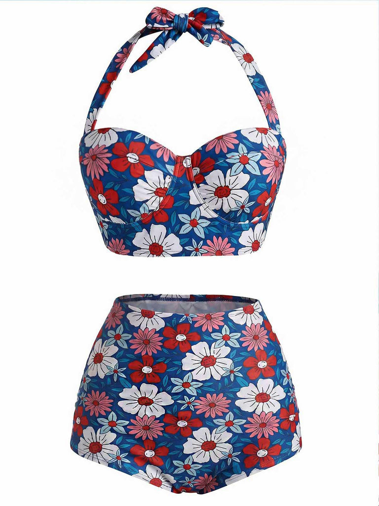 [Vorverkauf] 50er Neckholder-Bikini-Set mit Blumen-Print
