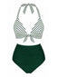 [Vorverkauf] Grünes 50er Bikini-Set mit Streifen und Neckholder