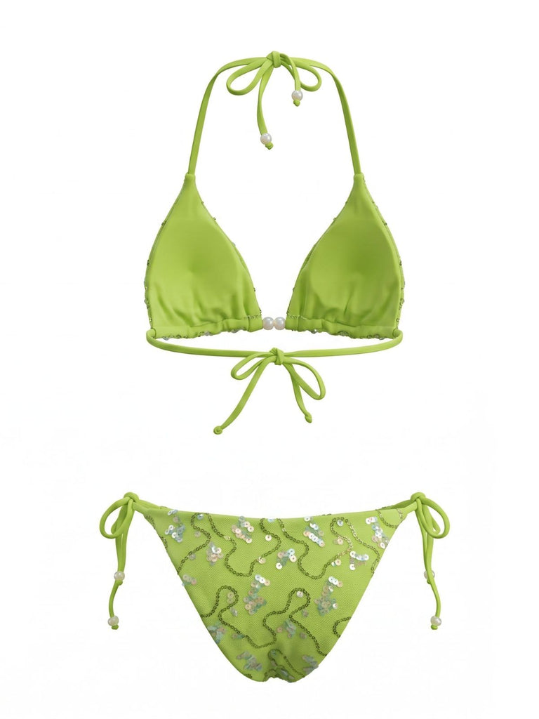 80er Bikini-Set & Shorts mit Neckholder und Schnürung