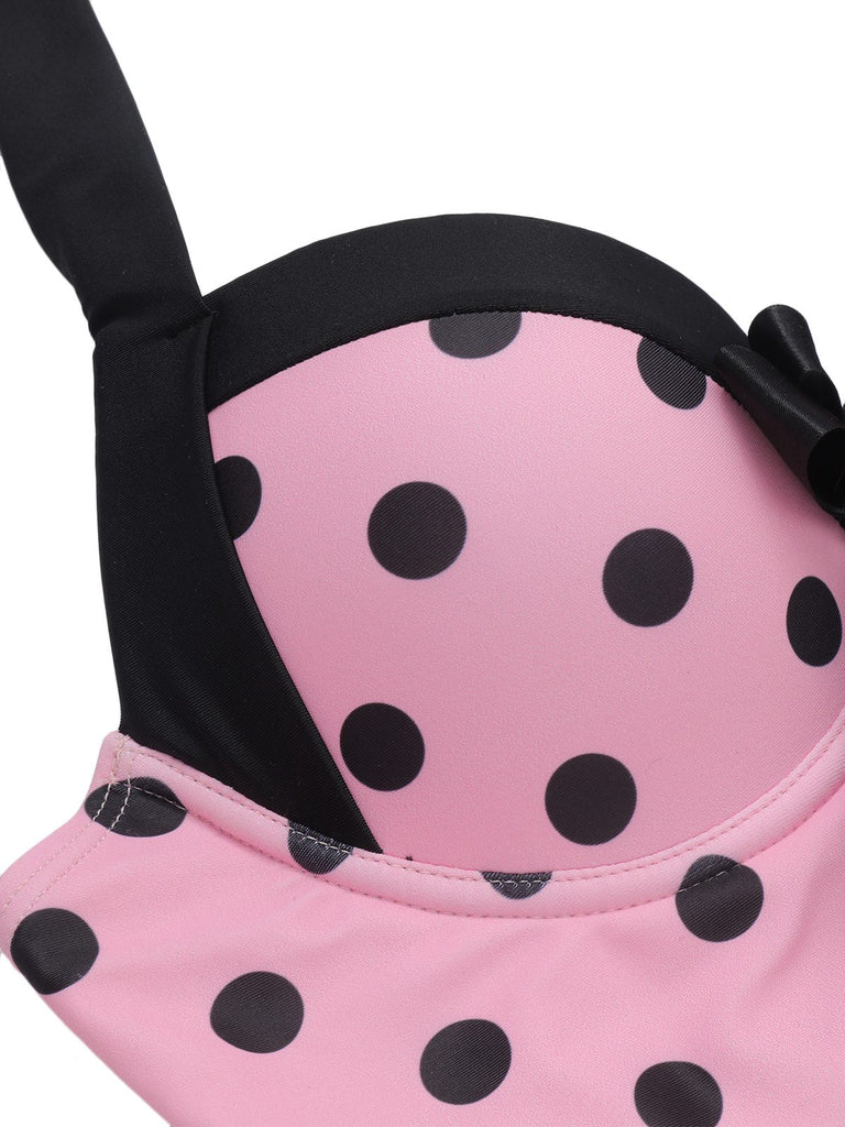 [Übergröße] Rosa 1940er Polka Dots Hater Badeanzug