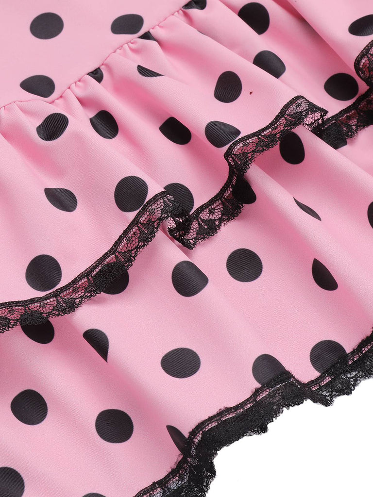 [Übergröße] Rosa 1940er Polka Dots Hater Badeanzug