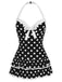 Rosa 1940er Halter Polka Dots Schleife Einteiliger Badeanzug