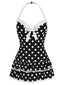 Schwarz 1940er Halter Polka Dots Schleife Einteiliger Badeanzug